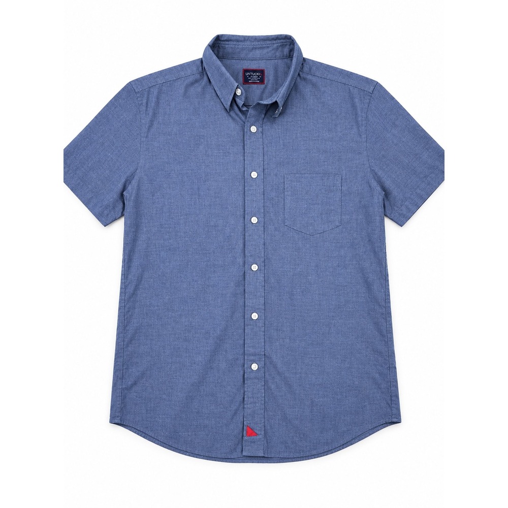 UNTUCKit Mens XL Slim Fit Wrinkle Free Short Sleeve Button Down Shirt Blue